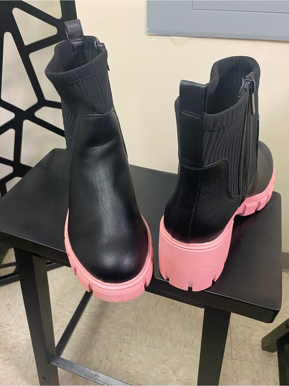 Women's Black Chelsea Boots with Pink Lug Platform